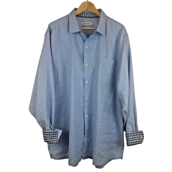 Tommy Bahama Mens Blue Linen Blend‎ Oxford Camp Shirt Flip Cuff Beach Preppy XXL - Picture 1 of 7
